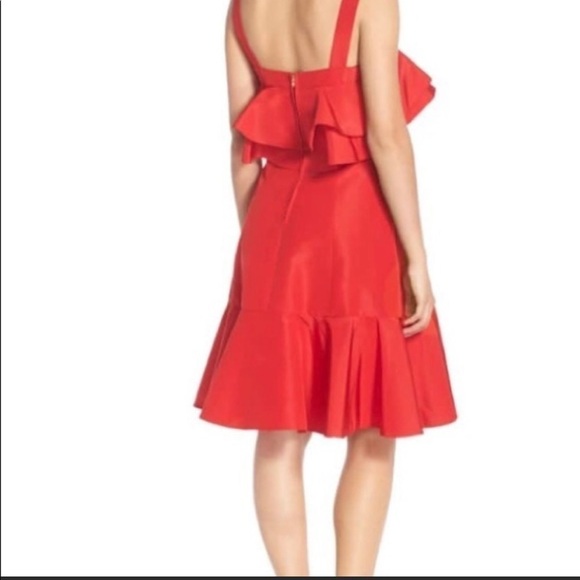 Jill Stuart | Red Frida Ruffle Hem Silk Cotton Blend Pockets Dress NWOT Size 0 - Picture 8 of 11